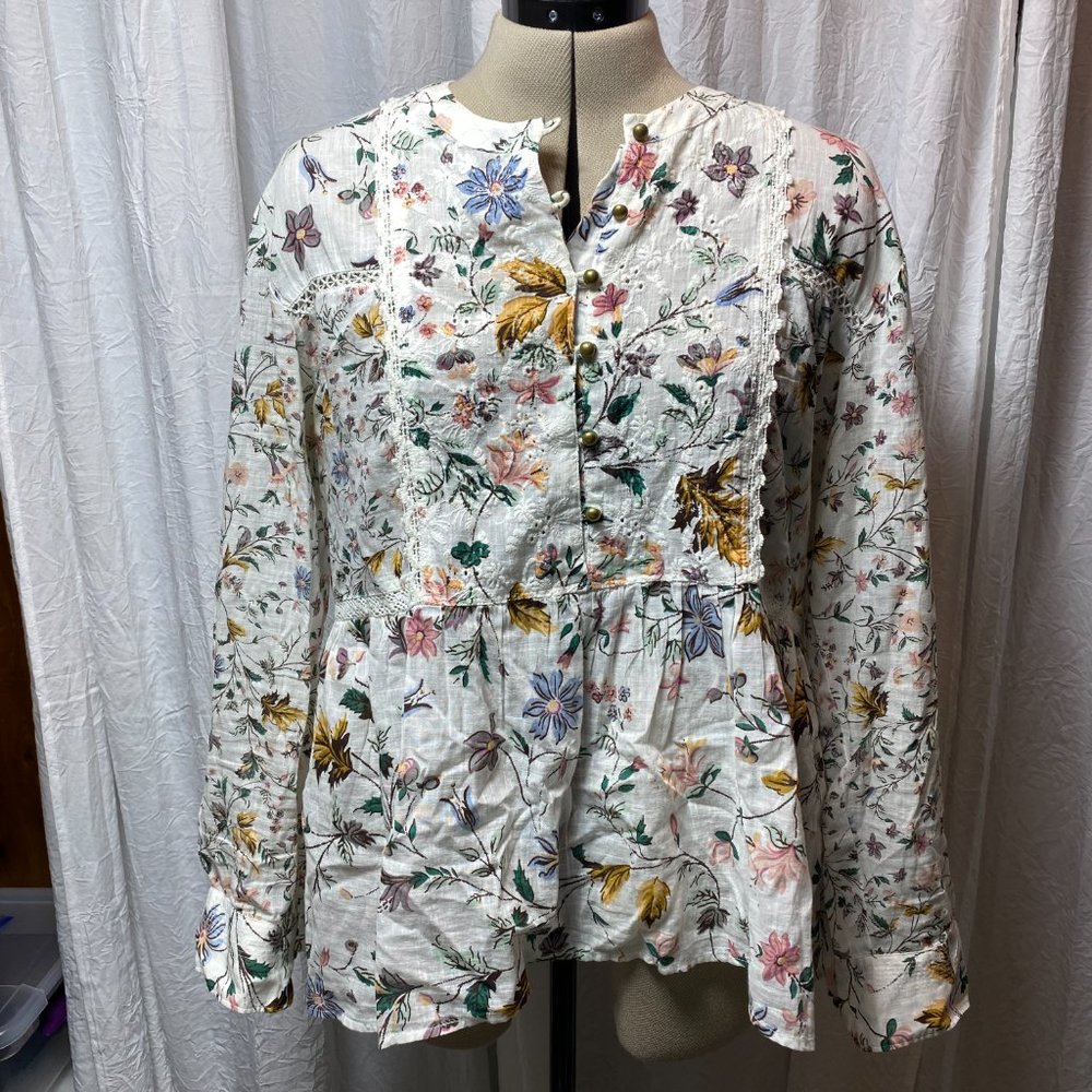 Anthropologie Small Blouse - White with Flowers